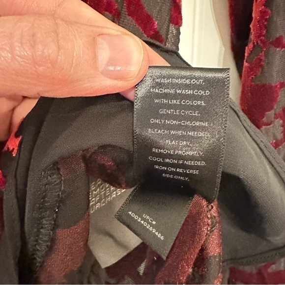 Vera Wang lingerie style black long sleeve semi-sheer blouse red velvet details - Picture 7 of 11
